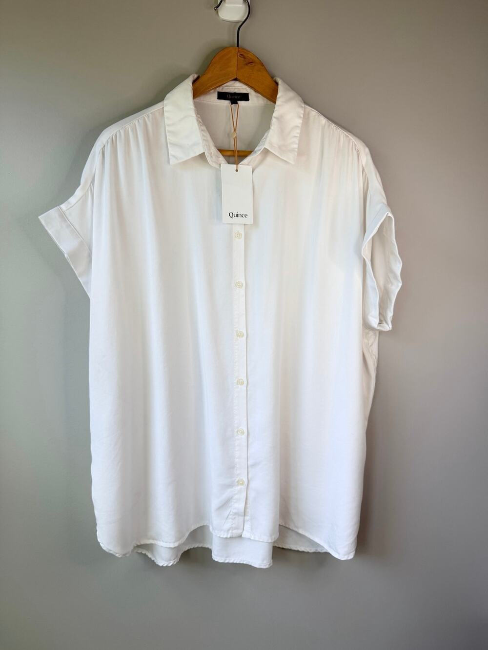 Quince Size XL Vintage Wash Tencel Camp Shirt Relaxed Button Front White NEW